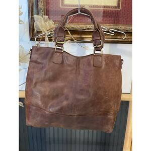 The Leather Store Brown Leather Tote Bag Floral Lining Shoulder Carryall